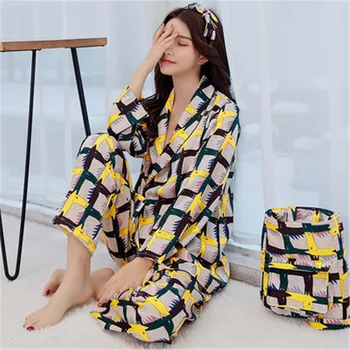 Daeyard De Luxo Global Impresso Pijama Conjunto Para As Mulheres De Outono De Manga Longa Pijamas Elegante Homewear Nightwear Cute Cartoon Pj Conjunto