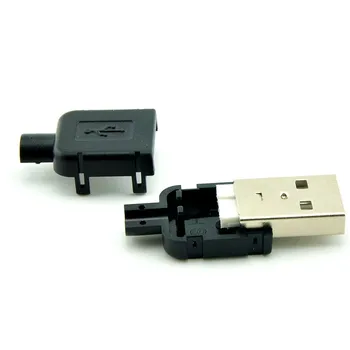 10 Conjuntos de DIY USB 2.0 Micro Conector Plug Um Tipo Macho de 4 Pinos de Montagem do Adaptador de Soquete de Solda Tipo Preto