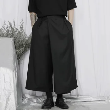Homens de Grande Casuais Novo Capri Moda Japonesa Nicho Design Assimétrico Solta a Perna Larga Calças