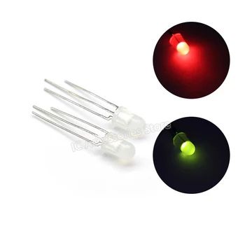 100pcs 5MM vermelho e verde da cor do DIODO emissor de luz do diodo emissor de luz F5 nevoeiro de cátodo comum de 3 pinos brilhantes esferas de luz fosco
