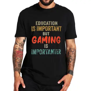 Retro Educação É Importante, Mas o Jogo É Importanter T-Shirt Engraçada Amantes de jogos de Dom Tops Casual 100% do Algodão do Unisex do T-shirts