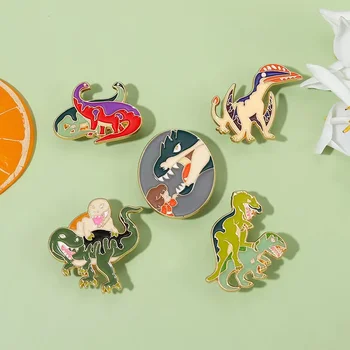 Preço De Atacado Dino Luta Esmalte Pins Personalizados Dinossauros T-Rex Broches Mochila Emblemas De Lapela Criativo Jóia Animal Do Presente Do Amigo