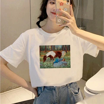 2021 Óleo de Impressão de Verão de Manga Curta Geometria de Moda de Impressão Senhora T-shirts Superior T-Shirt Senhoras Senhoras Gráfico Tê Fêmea T-Shirt