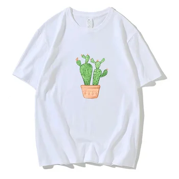2021 Senhora T-shirts Novas Cactus das Mulheres Brancas de Verão Solto T-Shirt Simples das Mulheres da Moda Feminina Manga Curta T-shirt