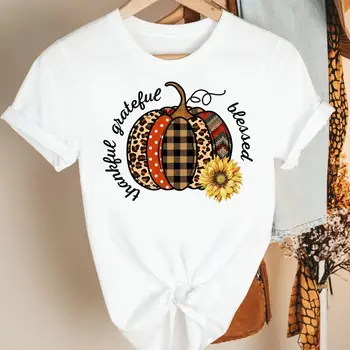Mulheres de Outono Flor de Abóbora Leopard Cair de ação de Graças Halloween Roupas de desenho animado de Impressão Camiseta Bom Tee Gráfico Superior T-shirt