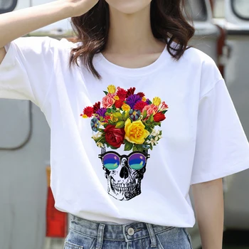 Criativo esqueleto verão as mulheres de Moda Macio Casual Branco T-shirts Jovens Girl_funny impresso T-shirt