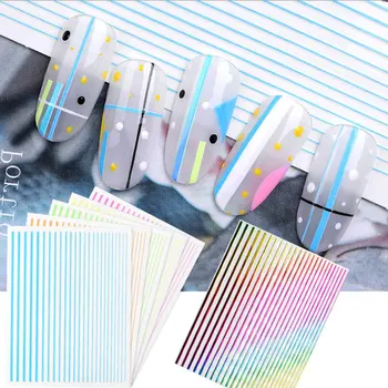 8x10cm Moda arco-íris Listras da Arte do Prego Impermeável Auto-adesivo Descoloração Decoração do Prego de DIY Manicure Decalques