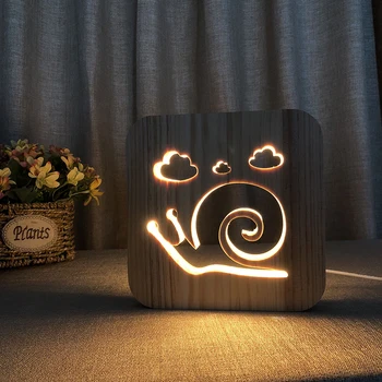 LED 3D da Madeira, Noite de Luz Luminaria Animal Bonito Caracol Lâmpada de Presentes de Cama, de Quarto de Dormir de Luz Decorativa