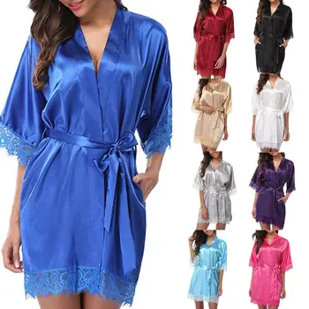 O verão Quente da Venda de Moda Sexy Lingerie em Renda Nightdress Mulheres Pijamas de Seda Manto Sleece Roupão de banho, camisas de noite