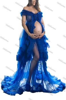 Pura cor transparente meia-manga vestido de maternidade, roupão de banho, roupão, terno para a tomada da foto