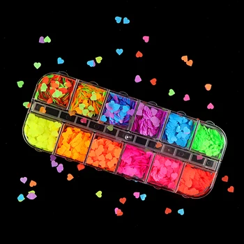 Fluorescência Corações de Amor de Unhas de Glitter, Paetês de Dia dos Namorados da Arte do Prego Decorações de Néon Colorido Adesivos de Unha de Design de Acessórios
