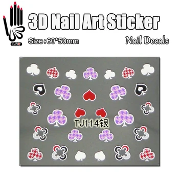 1 Folha de Design de Unhas Decalque TJ114 Cortadores de Poker 3D Nail Art de Transferência de Adesivo Decalque Para o Prego da Decoração da Arte