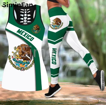México Crânio Bandeira de Combinação de Roupa de Duas peças de Yoga Define as Mulheres de Impressão 3D esvazie o Tanque de Cima Legging de Verão Vest Casual Calça Ternos 3
