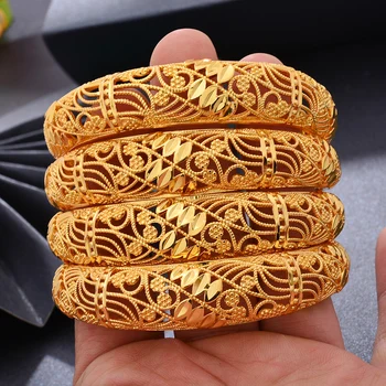 Dubai Bracelete Banhado a Ouro Bracelete Pulseira de presentes de casamento jóias África Pulseiras Para mulheres Flor Pulseiras de Bijoux femme