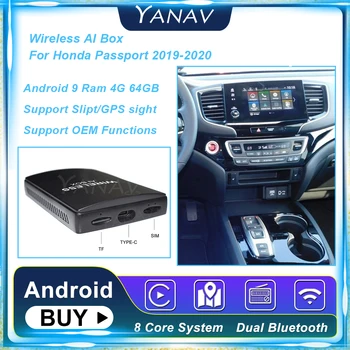 Carplay Android 9 4G de 64GB sem Fio Ai Caixa Para Honda Passport 2019-2020 Android Auto Carro Smart Box Plug and Play AI Adaptador de Caixa