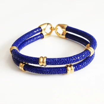 Charme Genuíno Azul Bracelete de Couro de Arraia Marinha 5mm Rodada Bracelete de Couro de Multicamadas de Couro, Pulseira de Presente Para o Homem de Negócios