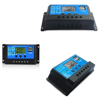 Controlador de Carga Solar PWM Controladores de 12V 24V Auto LCD Display LCD Dual USB 5V de Saída do Painel Solar PV Regulador