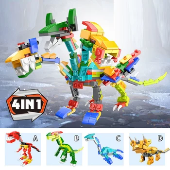 4 Em 1 Dinossauro Bonito Brinquedos do Bebê Modelo de Conjunto de Blocos de Construção DIY de Espécime Animal Criatividade Tijolos Criança Menino de Presente