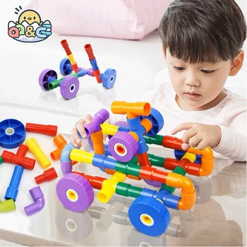 Mármore da Corrida de blocos de Construção de Tijolos 3D Crianças Diy Montar e Inserir Brinquedos com Tubo de Blocos de Brinquedos Educativos para Crianças