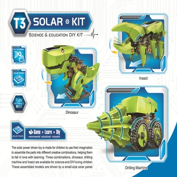 3 Em 1 de Energia Solar Dinossauro Robótico Kits DIY Montagem de Brinquedos Educativos de Construção do Modelo Crianças de Ciência Brinquedo Presente para Crianças