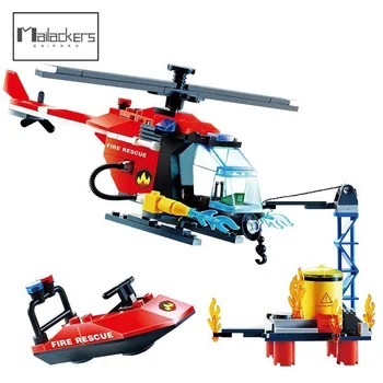 Cidade De Bombeiros Do Modelo De Construção De Blocos De Carro, De Helicóptero Construção De Bombeiro Homem De Caminhão Iluminar Tijolos De Brinquedos Para Crianças De Criança