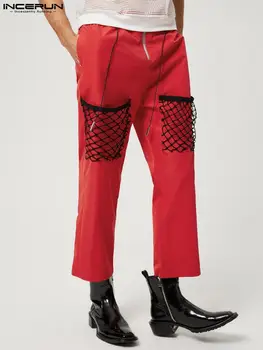 INCERUN 2022 Moda Homens de Calças de Malha Patchwork Zíper Corredores de Streetwear Reta Calças Soltas Bolsos Casual Pantalon S-5XL