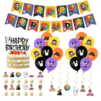 Ruim Coelho De Aniversário, Decorações Bonito Ruim Coelho Balões Incluem Feliz Aniversário Banner Bolo Toppers Balões De Látex Definido Para