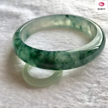 Natural Birmanês jadeite luz verde em dois tons 54-62mm pulseira, elegante princesa jóias, presente para mãe para namorada