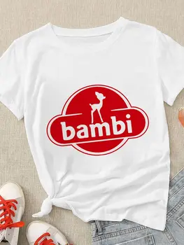 Simples De Verão Disney Bambi Impresso Mulheres T-Shirt Engraçada Criativo Harajuku Solta Respirável De Manga Curta T-Shirt