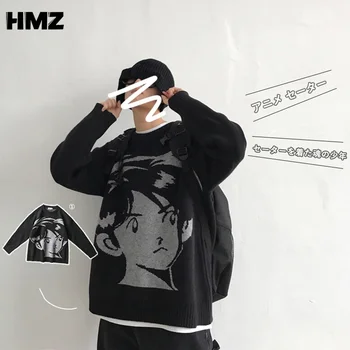 HMZ 2021 Hip Hop Pulôver de Streetwear Vintage Estilo Harajuku Tricô Camisola de Menina Anime Camisola de Malha Casal Pulôver Oversize