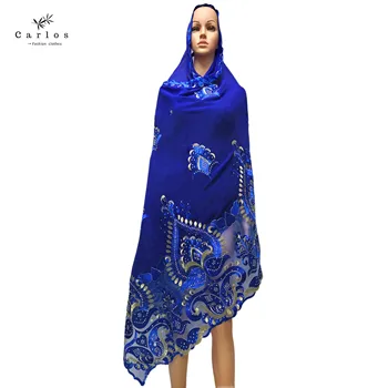 Venda quente Muçulmano Mulheres Africanas Dubai Lenço de Tamanho Grande Bordado Shiffon splicing com Net de Mulheres de Hijab Cachecol