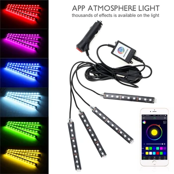 Carro RGB LED Neon Interior da Lâmpada da Luz de Tira Decorativa Atmosfera de Luz, de Telefone, de Controle de APLICATIVO Para Android, IOS compatíveis com Bluetooth