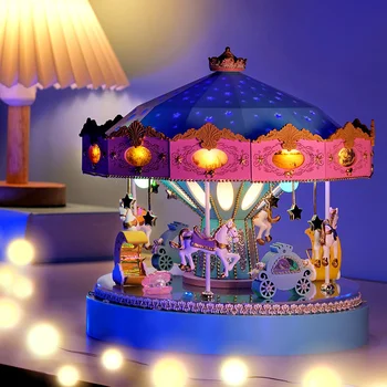 Novo DIY Casa de bonecas de Mobiliário de Madeira em Miniatura Casa de Construção de Kits de Fantasia Carrossel Com Luz de Brinquedos Para Crianças de Presente de Aniversário