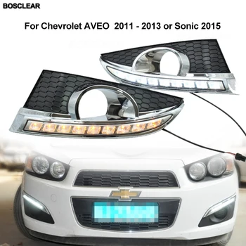 2X LED DRL Luzes Diurnas de led de Condução pára-choques de Nevoeiro Transformando Lâmpada de sinalização Para Chevrolet AVEO 2011 2012 2013 2014 2015 Sonic 2015
