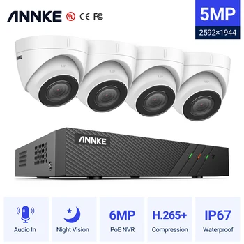 ANNKE 5MP H. 265+ Super HD de Rede PoE de Vídeo do Sistema de Segurança 4pcs Exterior Impermeável Câmeras IP POE Cúpula Branca PoE Camera Kit