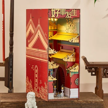 DIY Livro de Madeira Nook Prateleira Inserir Kits Chineses Construção do Palácio da Estante Miniatura de Casas de Boneca Aparador Brinquedos Para Presentes de Amigos
