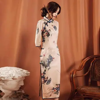 2023 Mola Vintage Floral Impressão Cheongsam Chinês Tradicional Estilo Túnica Longa Qipao Festa Noite Elegante Hanfu Vestido para as Mulheres