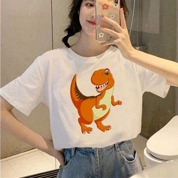 2021 Verão as Mulheres T-shirt do dinossauro do desenho animado Impresso, Camisetas Casuais Tops Tee Harajuku 90 Vintage Branca camiseta de Vestuário Feminino