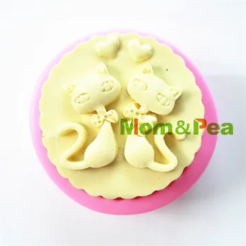 Mom&Pea 0778 Frete Grátis Dois Gatos em Forma de Silicone de Sabão Molde a Decoração do Bolo Fondant de Bolo 3D Molde de qualidade Alimentar