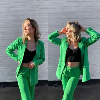 Verde Brilhante Mulheres Blazer Ternos De Street Style De Alimentação Slim Fit Festa À Noite Formal De Roupa De Casamento Desgaste 2 Peças