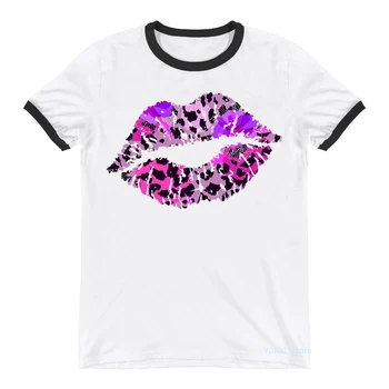 Moda Verão T-Shirt De Mulher Roupa De 2021 Sexy Flor/Leopard/Ouro Lábios Tshirt Femme Branco Casual Manga Curta T-Shirt Feminina