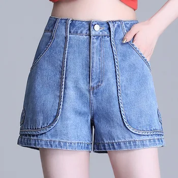 Shorts jeans para Mulheres 2021 Verão coreano Cintura Alta Solta Moda Casual Elegante Wide Leg Jeans Calças Curtas 7709