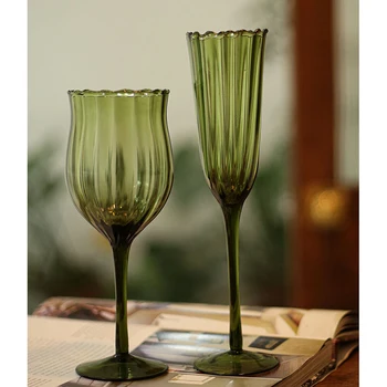 1Pcs Vintage Verde taça de Champanhe Casa de Festa Taças de Vinho tinto Copo Padrão de Onda de Vinho Branco Flauta Uísque, Copo para a Festa de Casamento