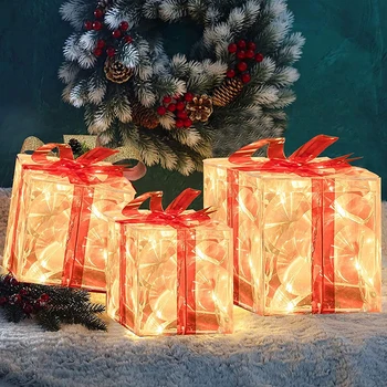 Natal Brilhante Decoração Da Caixa De Presente Enfeite Com Arco De Natal Caixa De Iluminação Iluminação Exterior Festa De Natal Da Área De Trabalho Ornamento