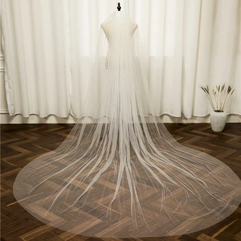 Nova Chegada Branco Marfim Longo véu de noiva pérolas Frisado Véus de Noiva Velos de noiva Noiva acessórios do casamento Veu de noiva